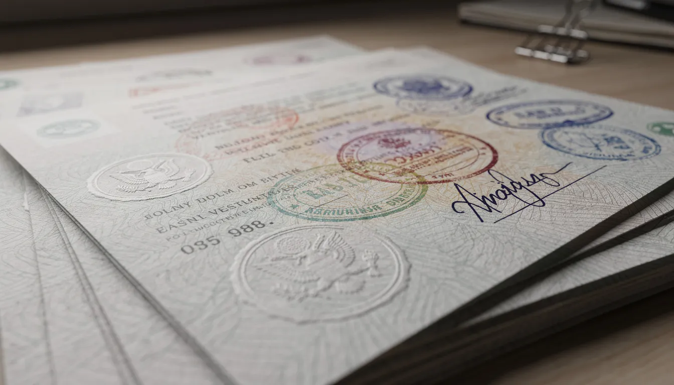 A close-up view of official government documents, including a birth certificate and a death certificate, featuring embossed seals and official stamps on security paper. These vital records are essential for legal purposes and often require submission to a government agency for verification.