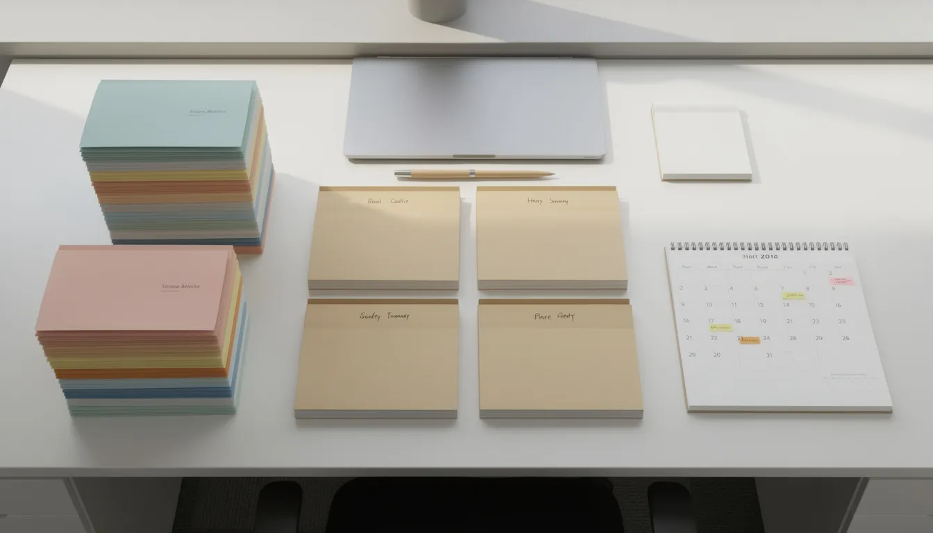 The image depicts an organized desk featuring neatly arranged files and folders alongside a calendar, suggesting a workspace focused on managing important documents such as birth certificates and marriage records, possibly related to the apostille process for international use.